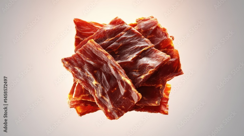 Freshly Dried Beef Jerky Stack on Gradient Background for Snacks