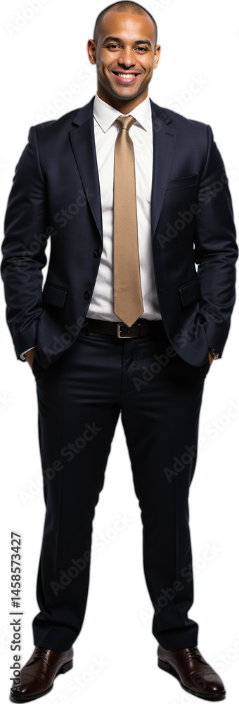 Confident business professional in suit, smiling with hands in pockets. Confident business professional in suit, smiling with hands in pockets.