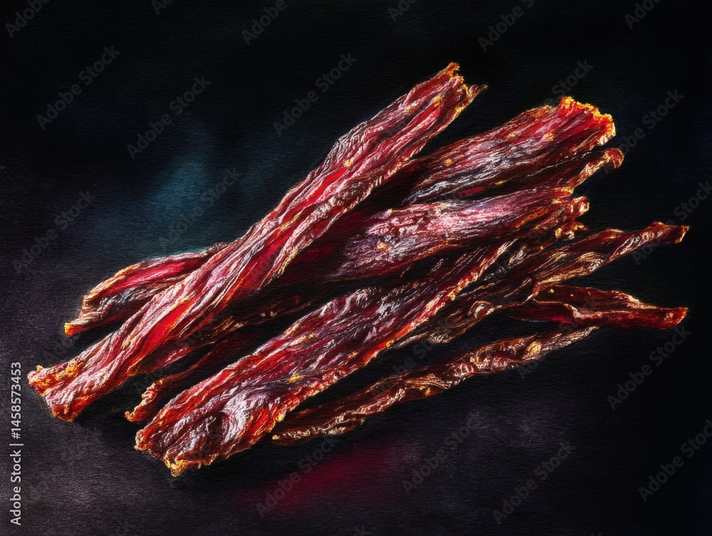 Delectable Dried Jerky Sticks on Dark Background for Culinary Use