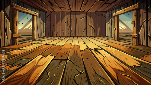 Old Dark rough wood floor or surface with splinters and knots. Square background with flooring or boards with wood grain. Old aged timber in a barn or
