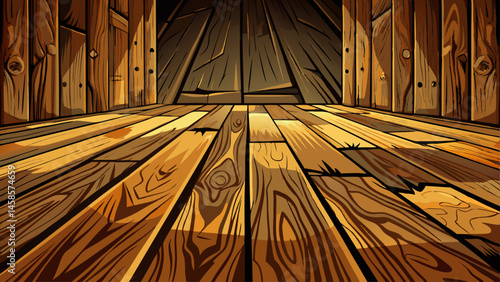 Old Dark rough wood floor or surface with splinters and knots. Square background with flooring or boards with wood grain. Old aged timber in a barn or