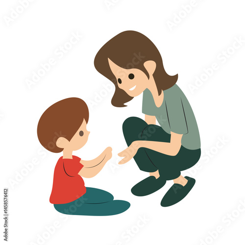 Mother Child Interaction Playful Illustration