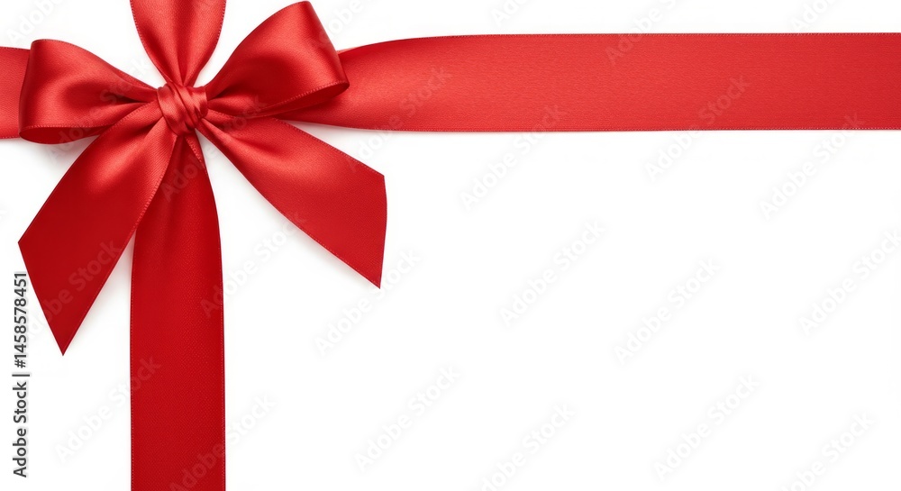 Festive red ribbon bow on a clean white background, ready for gift giving Festive red ribbon bow on a clean white background, ready for gift giving