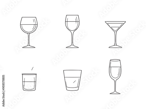Glassware Line Art Illustration Set
