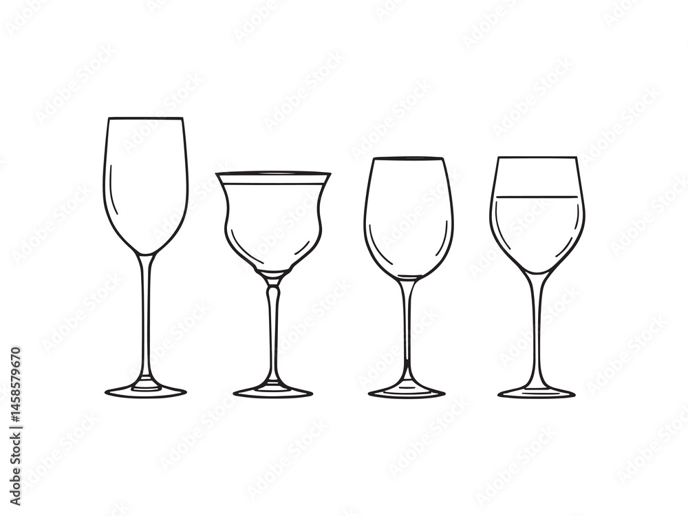 Elegant Glassware Vector Line Art Elegant Glassware Vector Line Art
