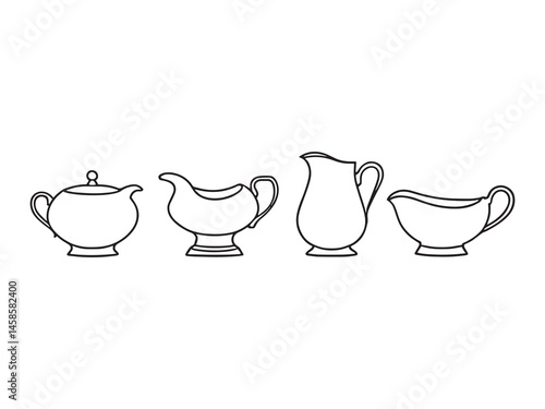 Gravy Boat Vector Outline Collection