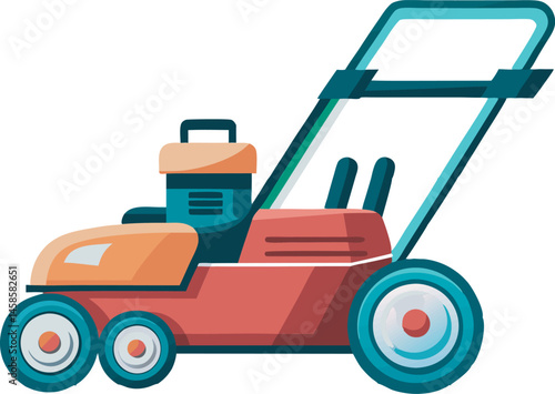 A vibrant, detailed mower vector art illustration featuring a modern lawnmower in action, perfect for landscaping, gardening