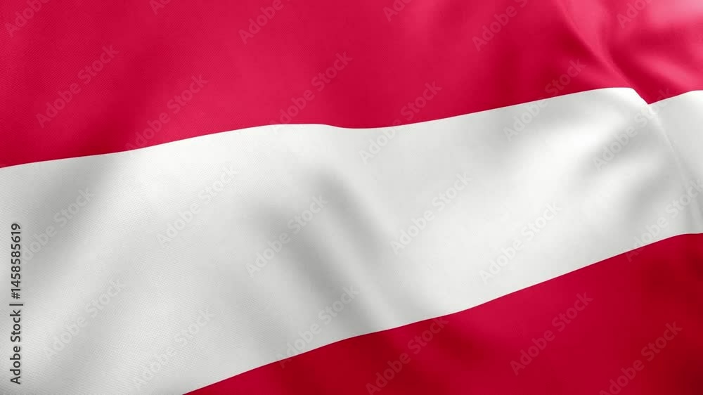 Close up realistic animation of Austrian national flag waving. Red and white horizontal stripes. Seamless loop for European identity, national pride themes Close up realistic animation of Austrian national flag waving. Red and white horizontal stripes. Seamless loop for European identity, national pride themes