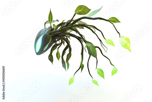 3D Style Floating Plant-like Alien with Glowing Tendrils