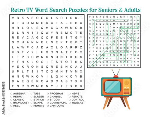 Retro TV Word Search Puzzles for Seniors and Adults