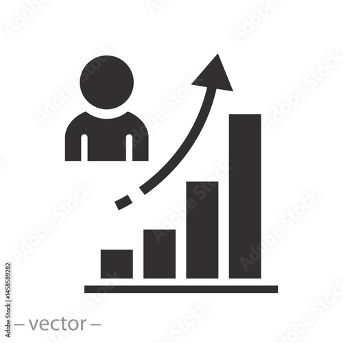 career growth with job, the growth of human popularity rating icon, statistic data of person, employee feedback, flat vector illustration