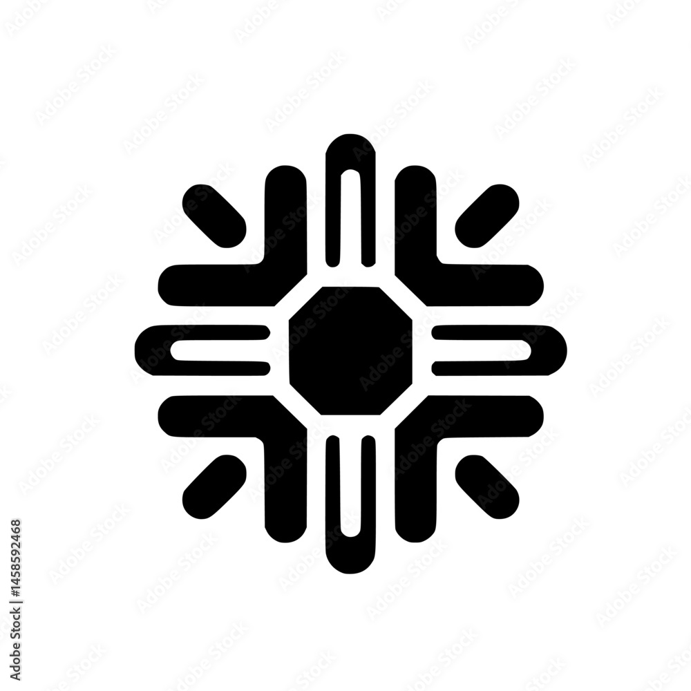 Abstract Black & White Circuitry Icon, Modern Technology Design Abstract Black & White Circuitry Icon, Modern Technology Design