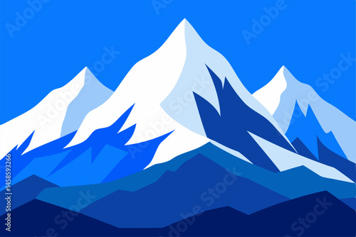 Majestic Mountain Peak Illustration: A striking illustration showcasing snow-capped mountain peak silhouette against gradient sky and a sense of natural grandeur
