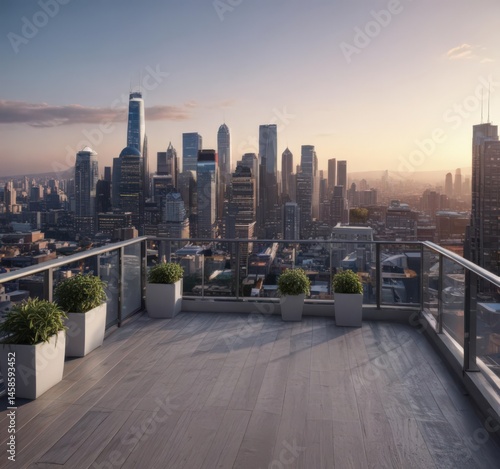 Wallpaper Mural Sleek city skyline view from modern apartment balcony, window, view Torontodigital.ca
