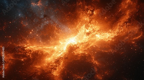 Cosmic Nebula Fiery space dust cloud in an orange galaxy