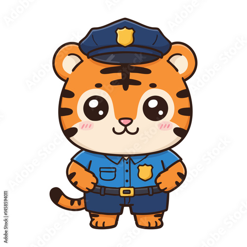cute icon character tiger dressed as a police officer.