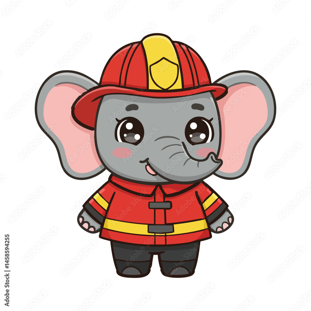 Fototapeta premium cute icon character elephant dressed as a firefighter.