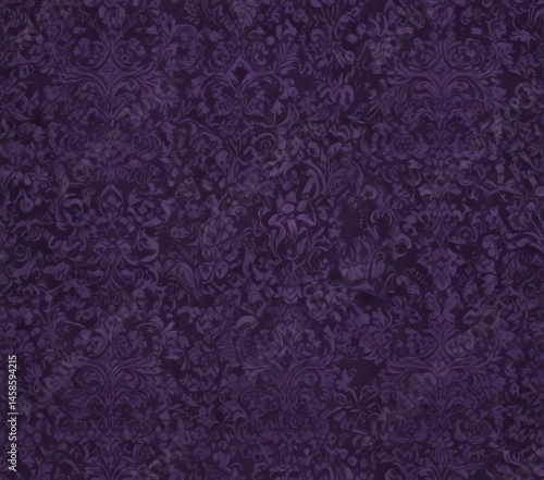 Deep purple gothic damask, velvety texture, repeating floral,  repeat,  floral wallpaper