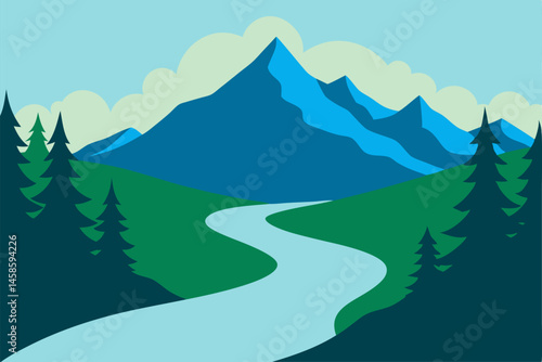 river landscape with mountains