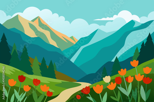 mountain landscape with flowers