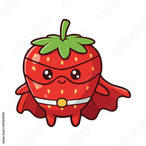 cute icon character of a superhero strawberry.