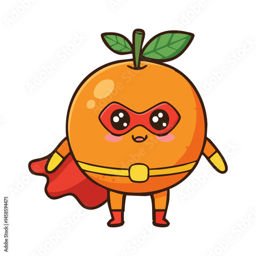 cute icon character of a superhero citrus fruit