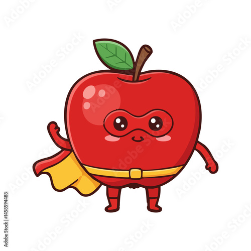 cute icon character of a superhero apple