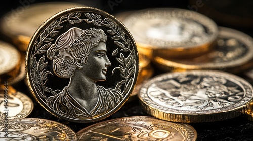 Detailed close-up of a decorative commemorative coin.