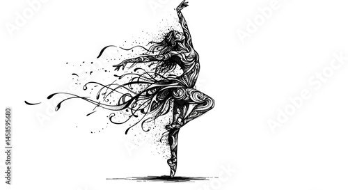 Blackwork tattoo icon. Artistic dancer in motion against a white background
