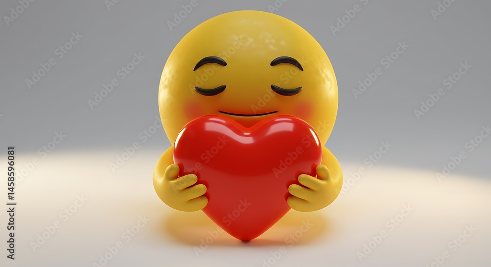 Fototapeta premium Adorable 3D Emoji Embracing a Heart: A Symbol of Love and Affection