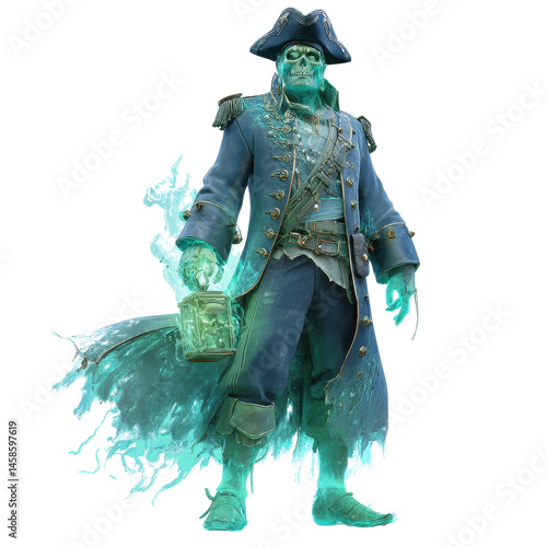 Spectral Pirate Captain Ghost in 18th Century Uniform Holding a Lantern