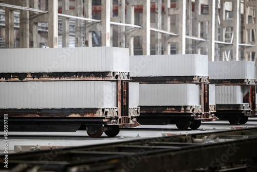 Bilde på lerret Industrial production of aerated concrete blocks, AAC blocks (Autoclaved aerated concrete), Fly ash or Grey Cement Fly Ash Bricks