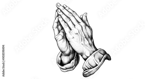 Dotwork graphic pack. Praying hands in detailed illustration