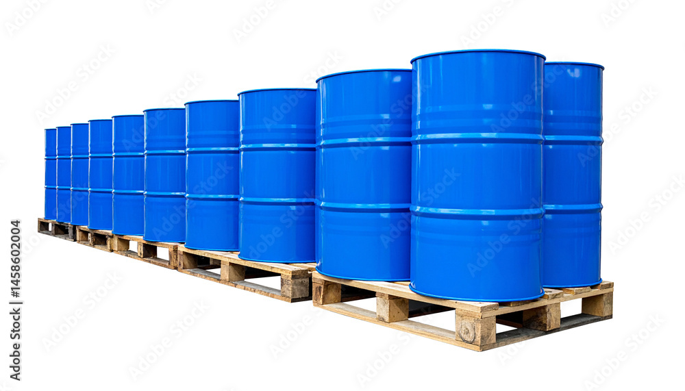 chemical blue barrels on pallet.image isolated on white background,clipping path chemical blue barrels on pallet.image isolated on white background,clipping path