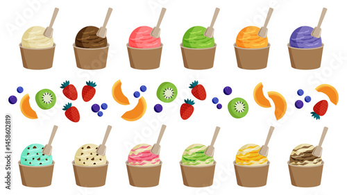 カップに入ったアイスクリーム　ベクターイラストセット