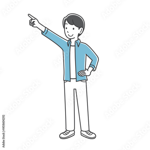 指差す若い男性