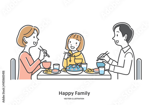 食事をする3人家族