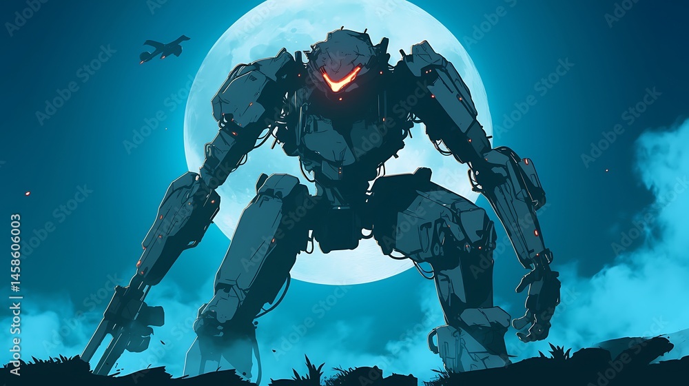 Fototapeta premium Giant robot under full moon