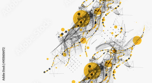 Abstract visualization of scientific data interaction through a network of interconnected nodes, smooth curves and chaos. Vector