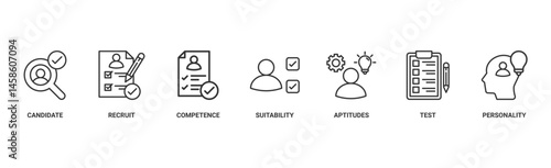 Assessment center banner web icon vector illustration concept for personal audit of human resources with icon of user candidate, recruit, competence, suitability, aptitudes, test and personality