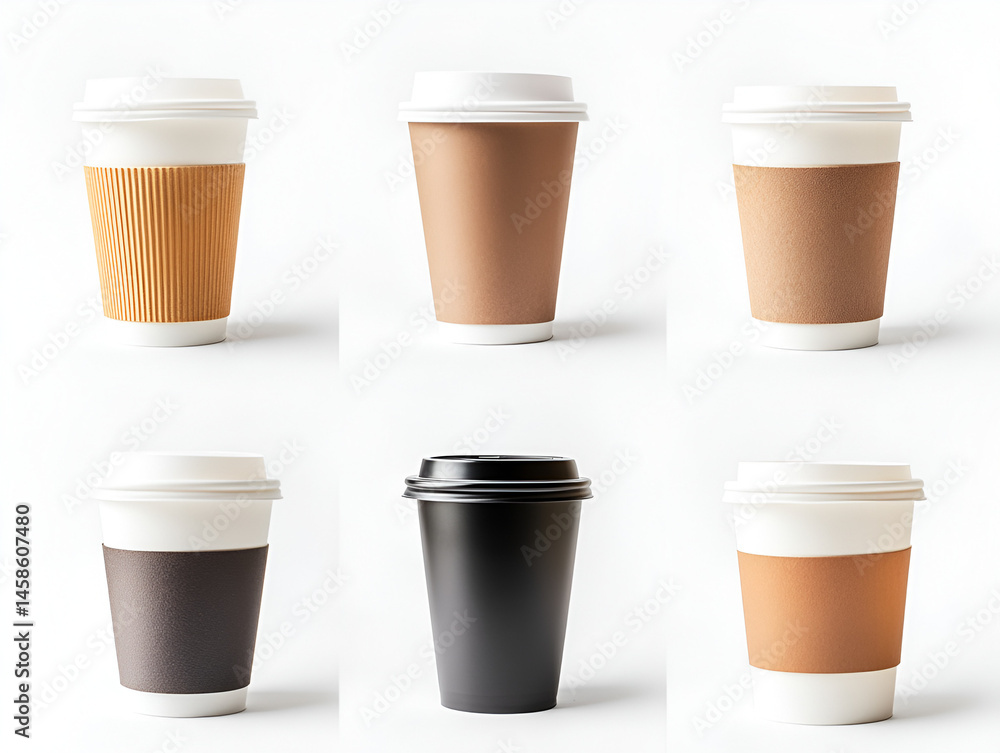 A Series Of Six Coffee Cups Set Isolated A Series Of Six Coffee Cups Set Isolated