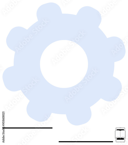 Gear with additional abstract lines and mobile device outline suggesting mechanics, automation, and technology. Ideal for engineering, teamwork, system integration, innovation, adaptability