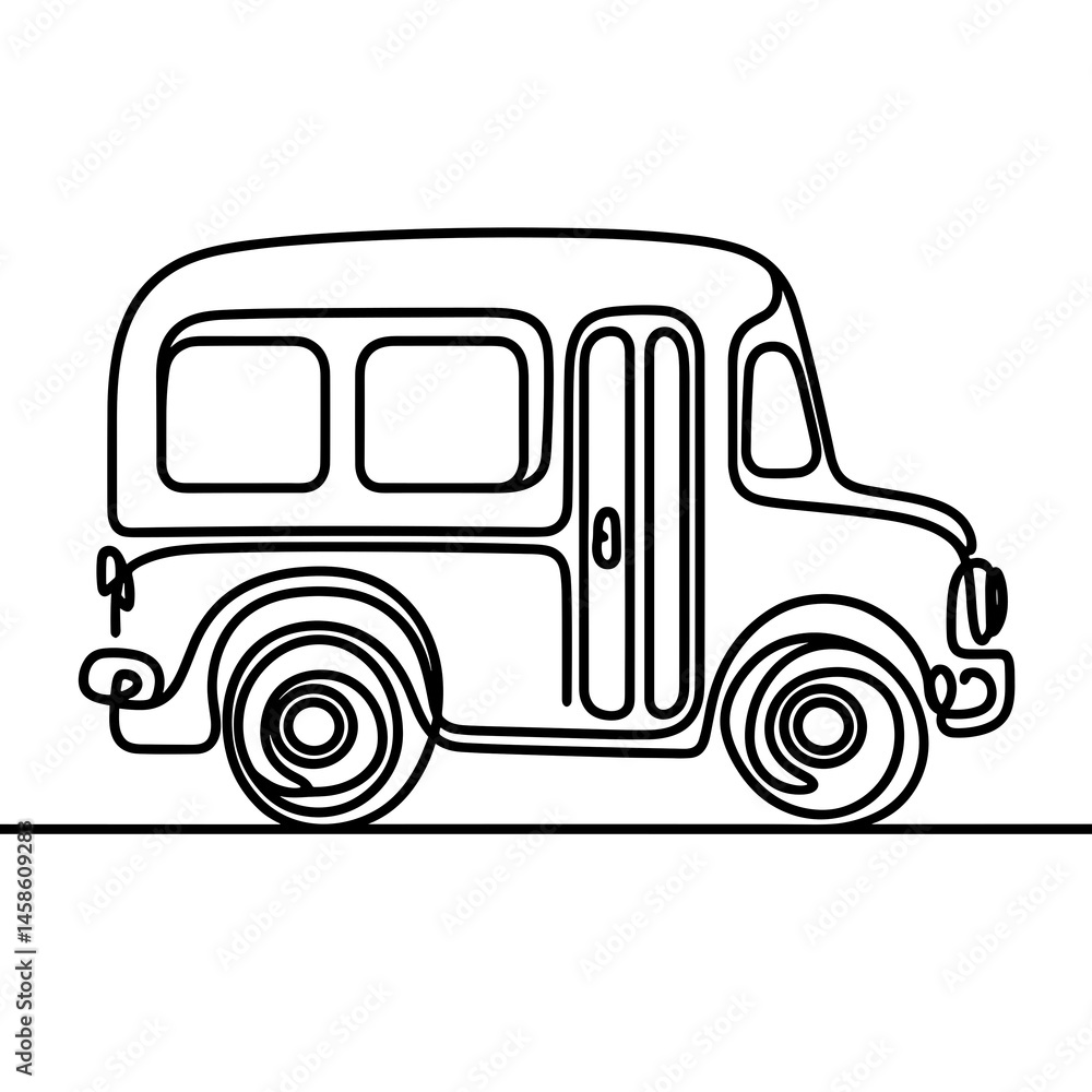 Obraz premium Outline drawing of a vintage van on a minimalistic background