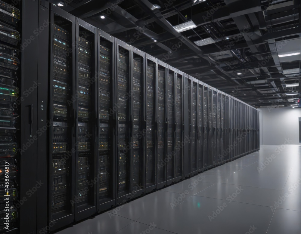 Rows of humming servers in a modern data center , virtualization, technology Rows of humming servers in a modern data center , virtualization, technology