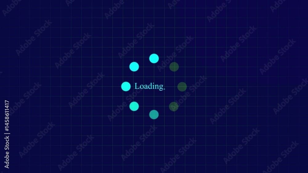 Loading icon with circular cyan dots on black background, digital buffering animation, abstract wait indicator, technology interface element, seamless graphic for online processes, UI/UX design asset Loading icon with circular cyan dots on black background, digital buffering animation, abstract wait indicator, technology interface element, seamless graphic for online processes, UI/UX design asset