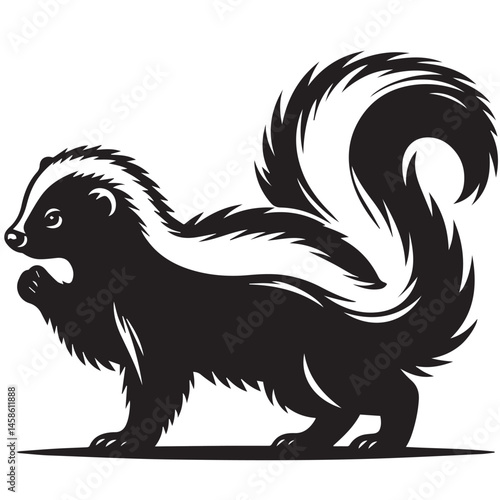 skunk silhouette, skunk line art silhouette, skunk svg, vector illustration, skunk vector silhouette icon - , ideal for wildlife, safari, and animal-themed illustrations, Skunk in the Autumn.