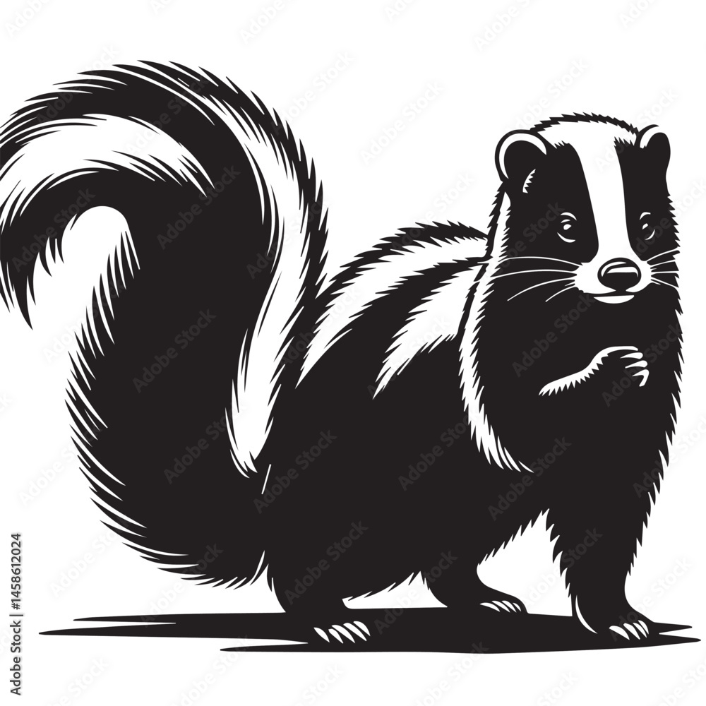 Obraz premium skunk silhouette, skunk line art silhouette, skunk svg, vector illustration, skunk vector silhouette icon - , ideal for wildlife, safari, and animal-themed illustrations, Skunk in the Autumn.