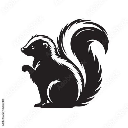 skunk silhouette, skunk line art silhouette, skunk svg, vector illustration, skunk vector silhouette icon - , ideal for wildlife, safari, and animal-themed illustrations, Skunk in the Autumn.