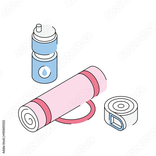 Here is an isometric outline icon of gym equipment