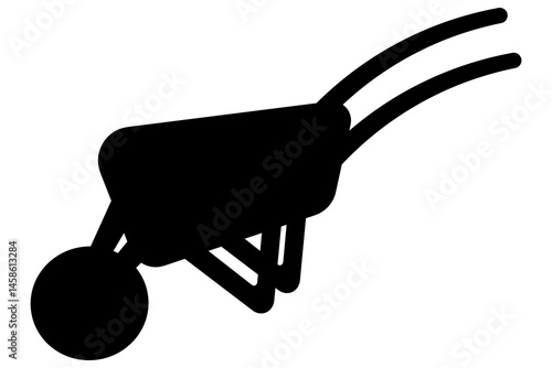 Wheelbarrow. Side view. Cart with handles on one wheel for transporting goods. Silhouette. Vector illustration. Isolated white background. Idea for web design.